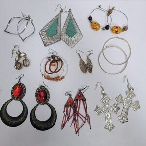 Lot of Y2K Fashion Earrings 10 Pairs Colorful Hoops Big Cross Beaded Hippie Boho